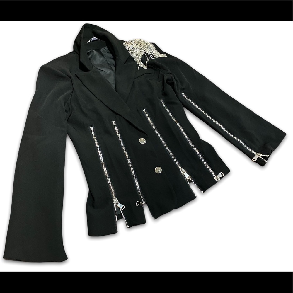 Black blazer with rhinestone fringe size large